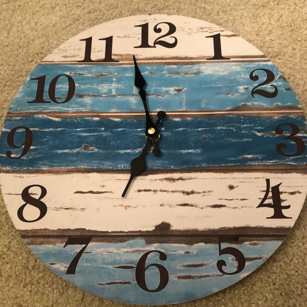 Blue Striped Rustic Wall Clock - Beach Vibe colors